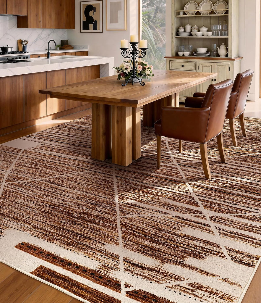 Western Rug,Non Slip Village Brown Rugs, Easy Cleaning Low Pile Large Carpet, Kids Playroom, Office