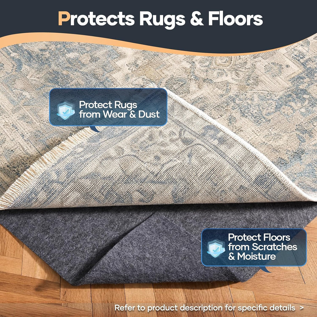 Felt Cushioned Rug Pad 9 x 12 Ft, 1/4 Inch Thick, Dense Needle-Punched Carpet Underlay for Area Rugs, Protector Mat - Set of 100