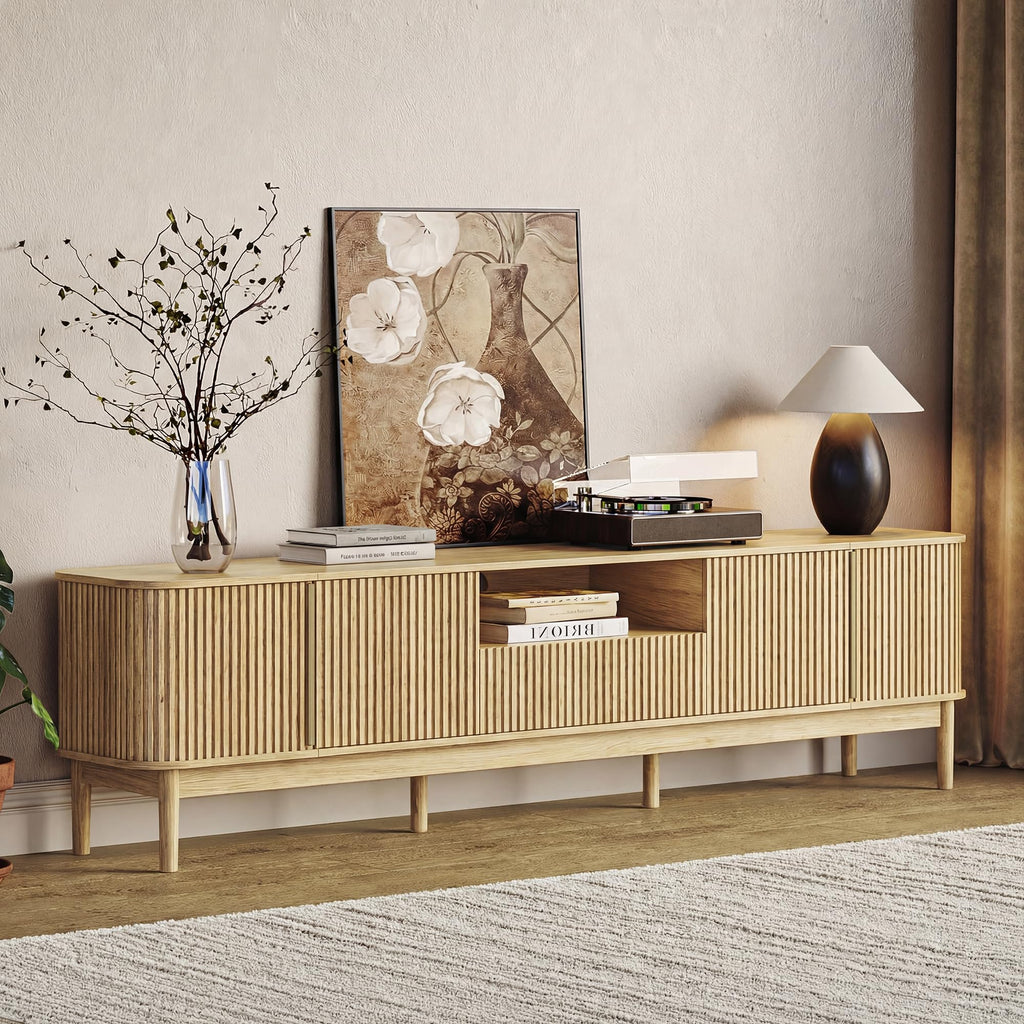 86.6'' Fluted TV Stand for 75/80/85 Inch TVs, Oak TV Console