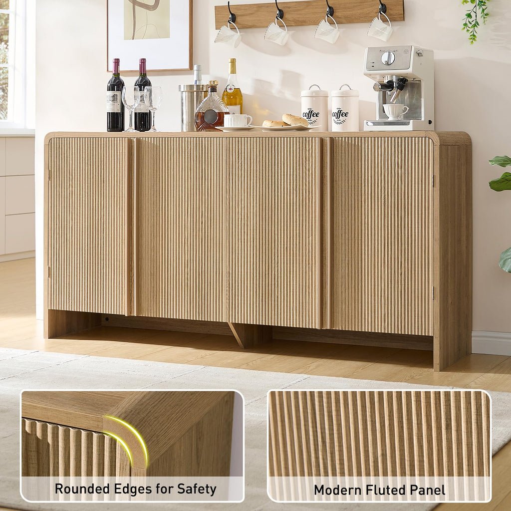 63" Fluted Sideboard Buffet Cabinet with Storage