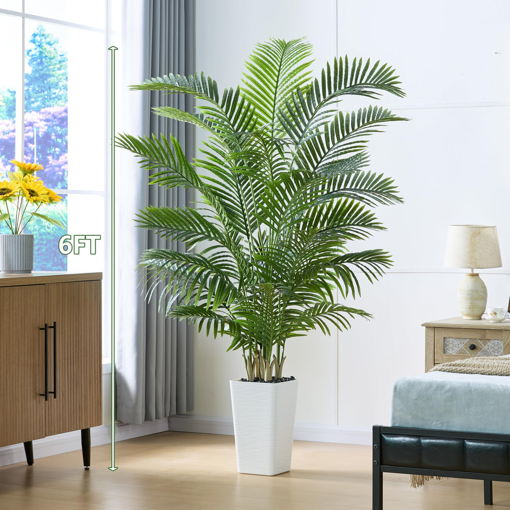 Artificial Palm Tree, 6FT Tall Faux Plants Indoor with White Planter
