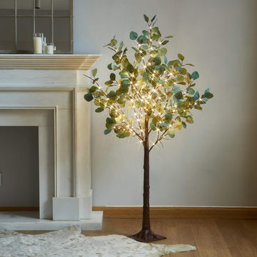 Lighted Eucalyptus Tree 4FT 160 Fairy Lights, Artificial Plant Tree with Lights for Indoor Outdoor Home Wedding Room