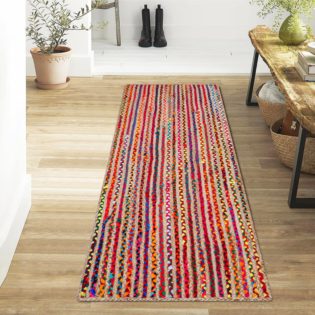 Jute Cotton Braided Woven Runner 2x6 Feet - Multi Color