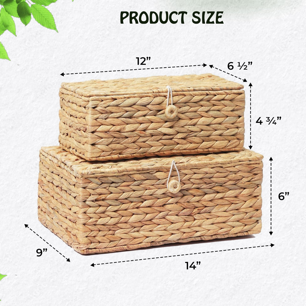 Set of 2 Rectangular Wicker Storage Basket with Lid