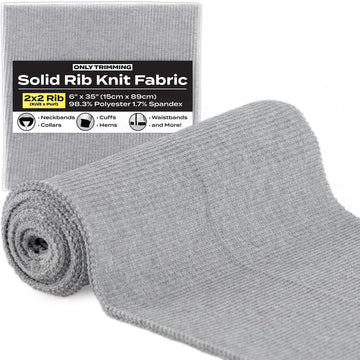 2x2 Solid Rib Knit Fabric, 6 x 35 Inches, Melange Gray