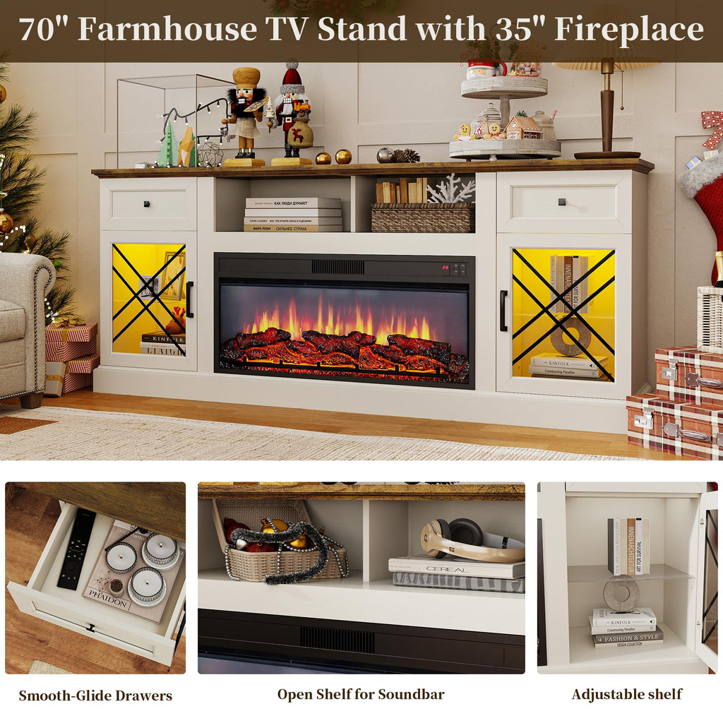 70 Inch Farmhouse with 34" Fire Place