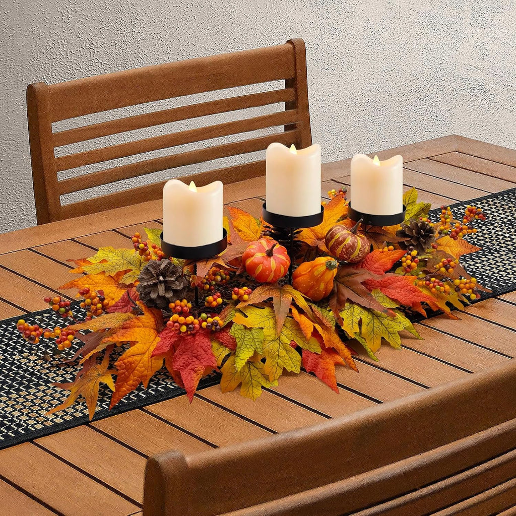 Fall Centerpiece Table Decorations, 27.5'' L Assorted Artificial Pumpkins, Berries, Maple Leaves and Pine Cones