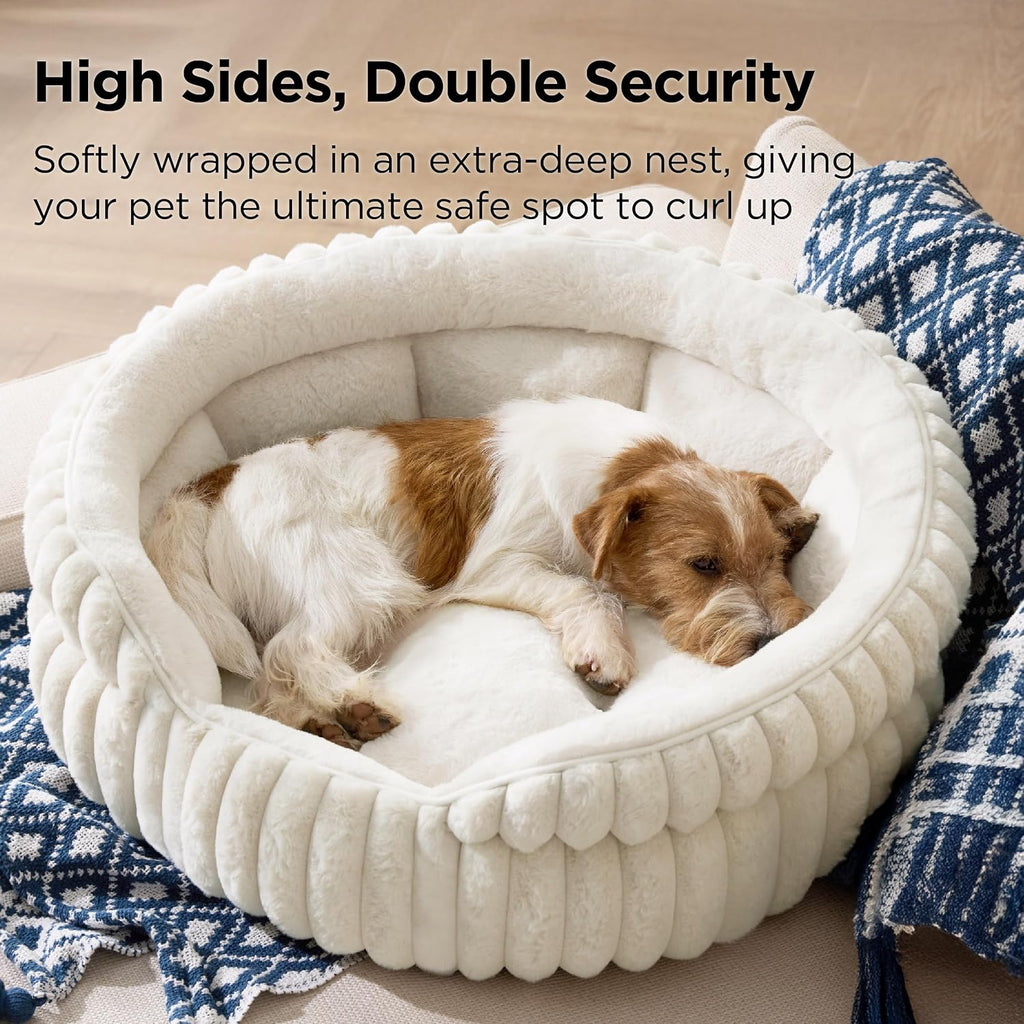 ComfyFleece Washable Cute Small Medium Dog Bed, Round Pet Bed