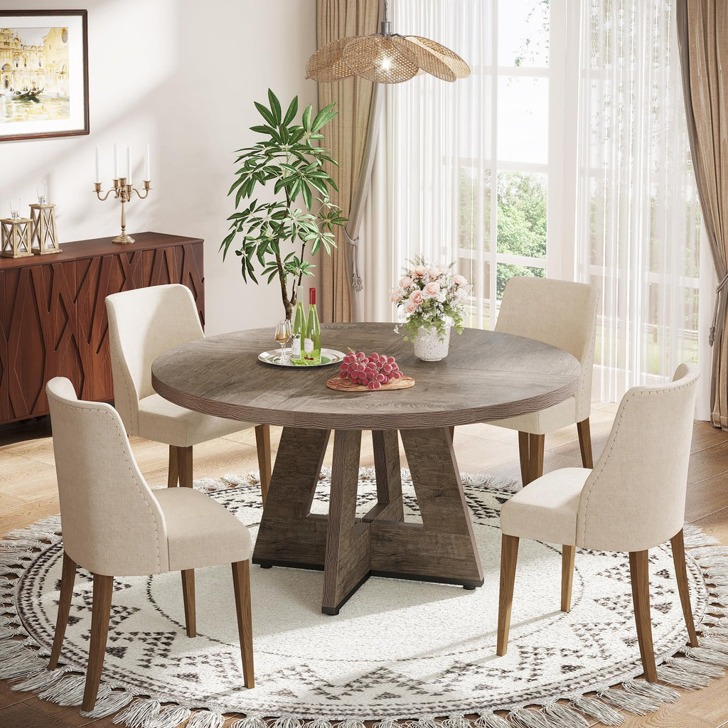 Farmhouse Dining Table, 47 Inch Round Dinner Table for 4 (Grey)