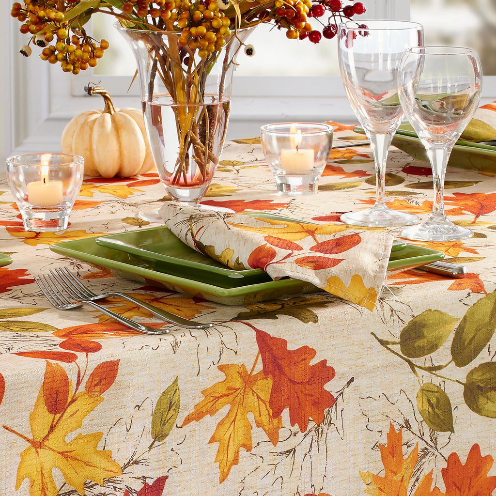 Autumn Leaves Fall Printed Tablecloth, Multicolor - 60"W x 144"L
