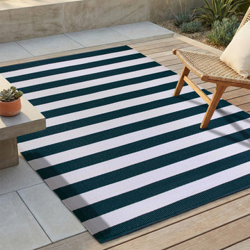Outdoor Rug - Waterproof, Fade Resistant, Reversible - Premium Recycled Plastic - Striped - Patio, Deck, Porch