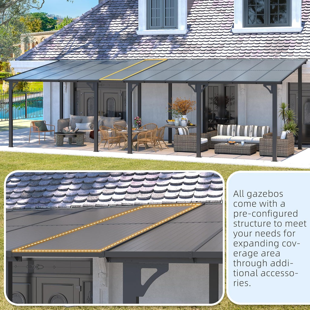 14' x 10' Gazebo for Patio, Hard Top Lean to Gazebo Pergola with Roof (140 Sq.Ft Shaded)