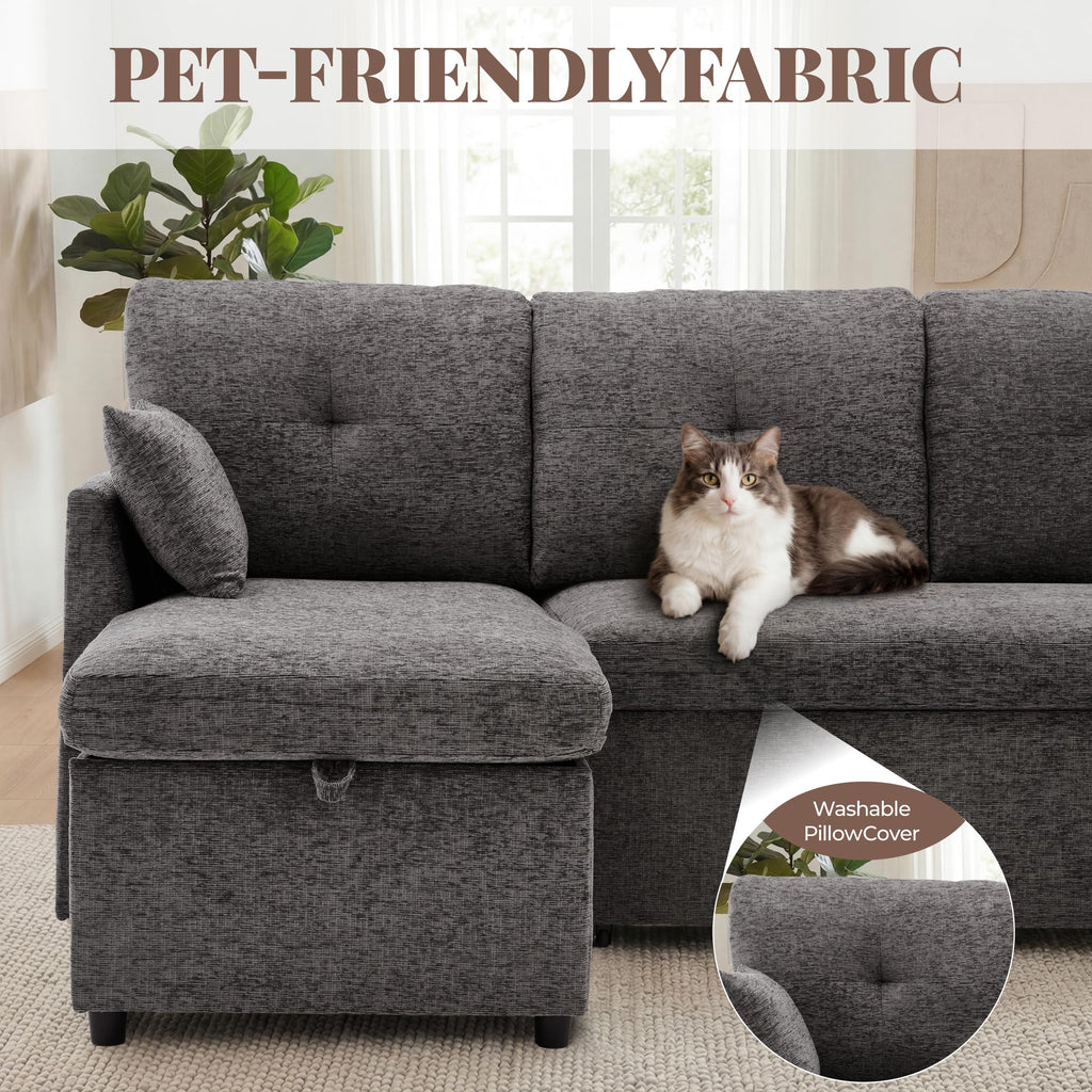 100" Sleeper Sofa Couch, Sectional Sofa Bed, Dark Grey