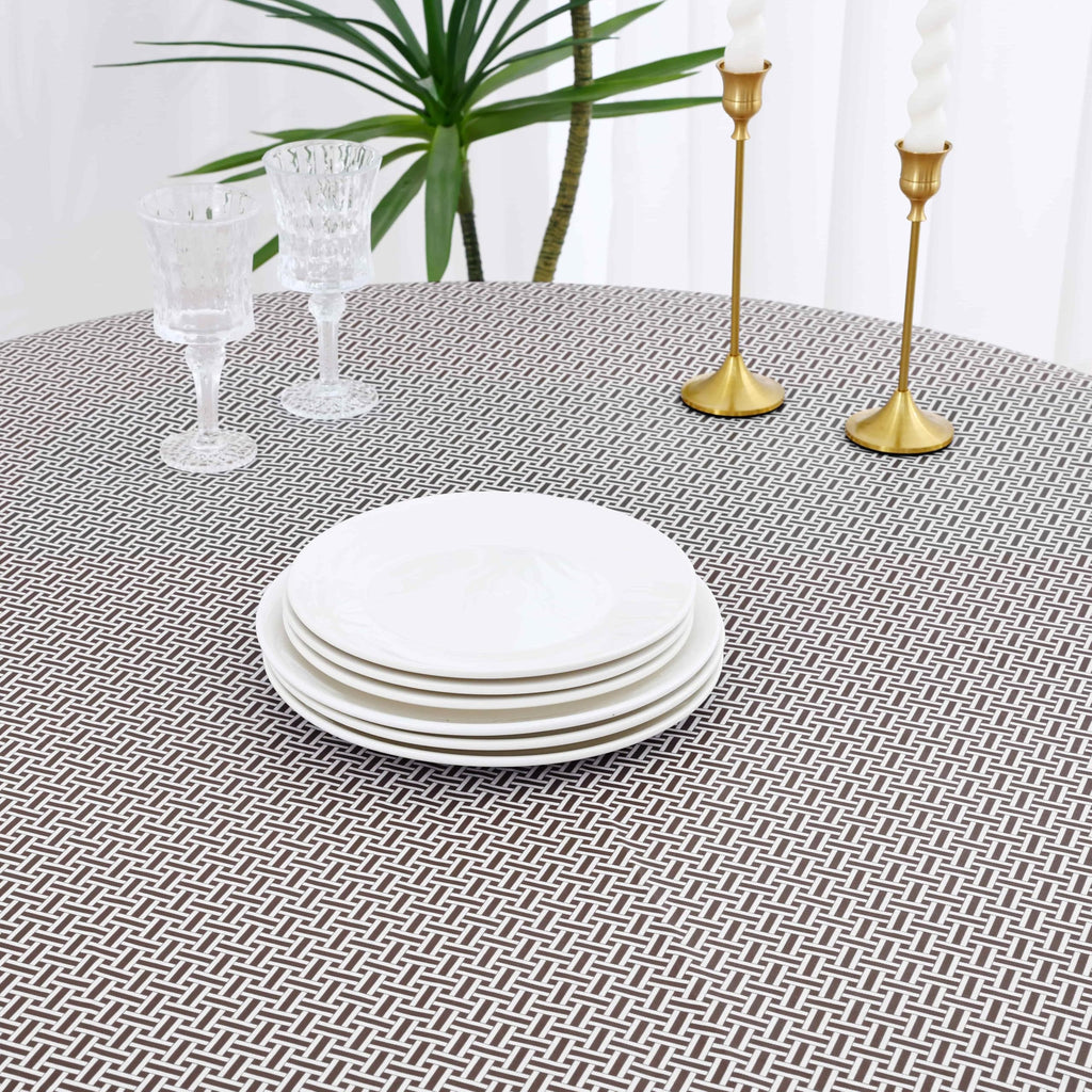 Round Fitted Vinyl Flannel Backed Tablecloth with Elastic Edge
