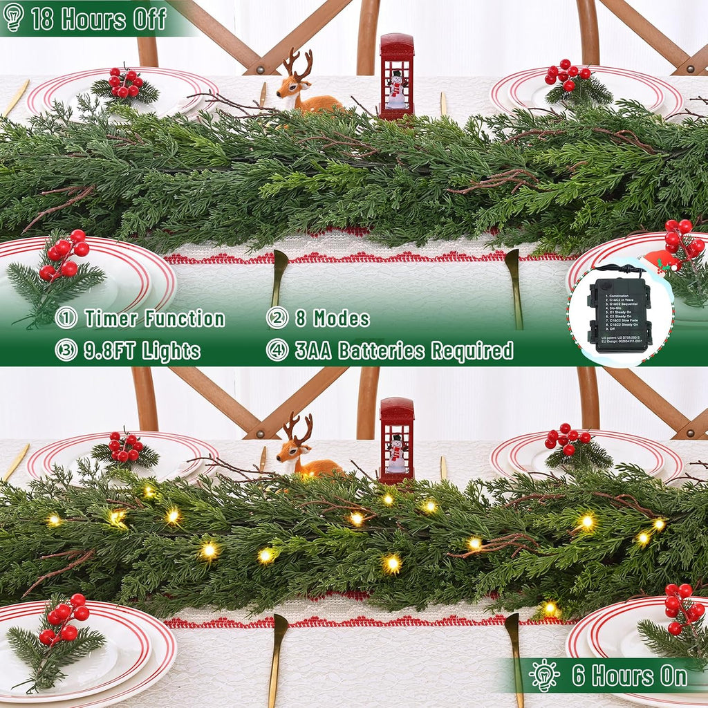18Ft Real Touch Christmas Garland with Lights, Full Realistic Cedar Garland