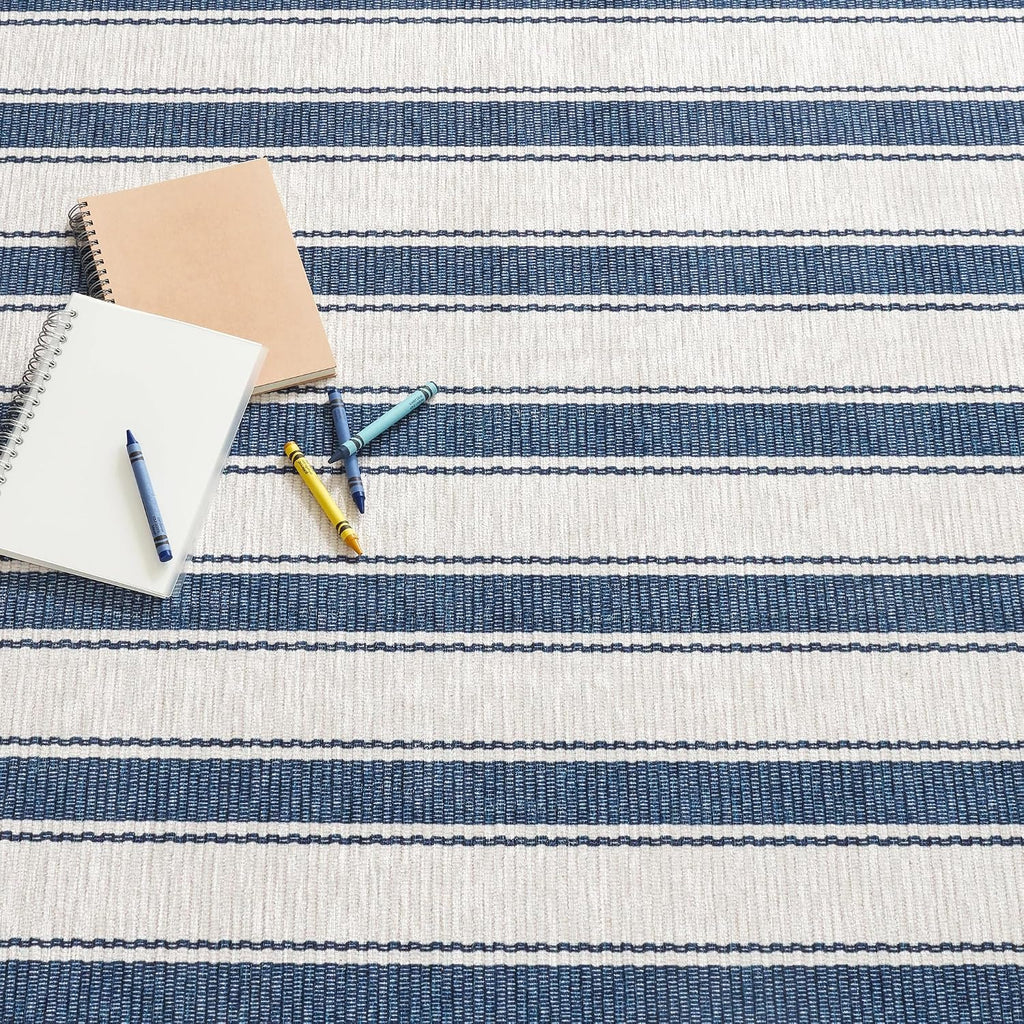 Blue Awning Blue Striped Washable Runner Rug, 2'6"x8'