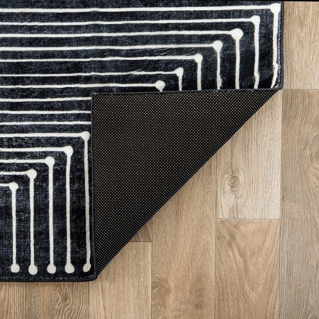 Bohemian Stripes Non-Slip Washable Runner Rug Black