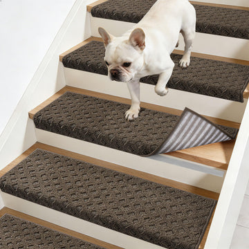 11" x 30" Bullnose Carpet Stair Treads, 14 Pcs Brown