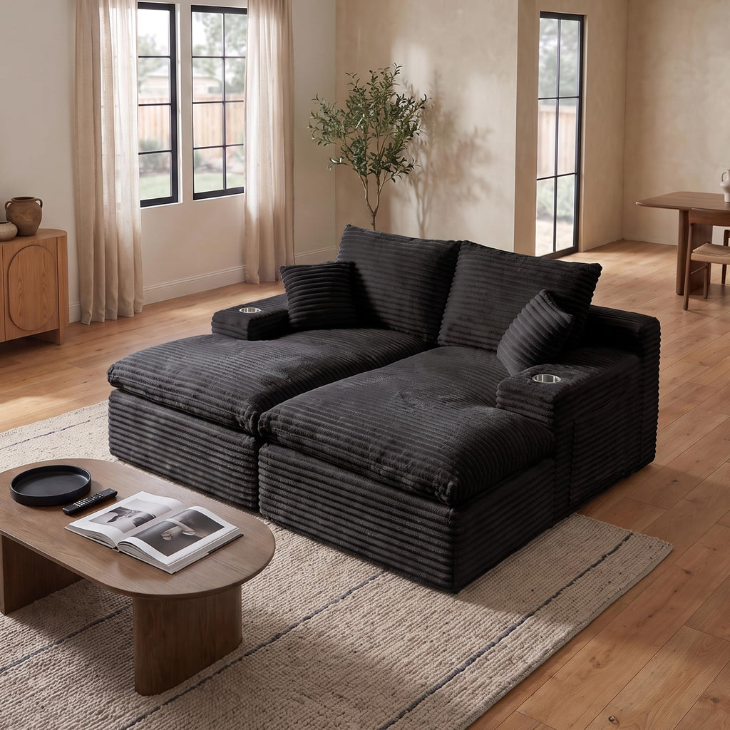 120" Modular U-Shaped Sectional Sofa, Boneless Couch, Black