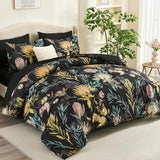 Luxudecor Queen Comforter Set 7 Pieces Bedding Sets, Black Floral Comforter and Sheet Set
