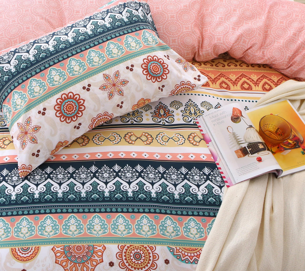 Duvet Cover Queen Size, 3-Piece Floral Boho Bedding Set