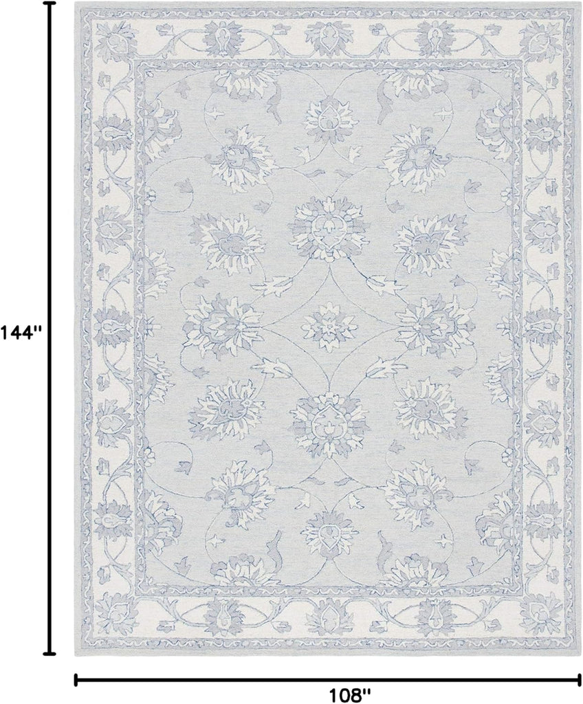 Micro-Loop Area Rug - 9' x 12', Light Blue & Ivory, Handmade Wool