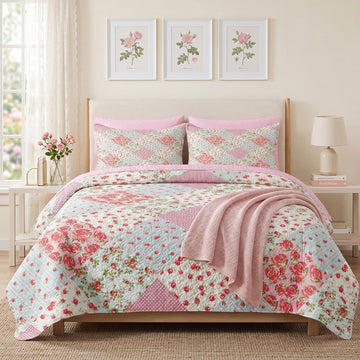 Quilt Set, 2 Pieces Pink Floral Bedding, Bedspread