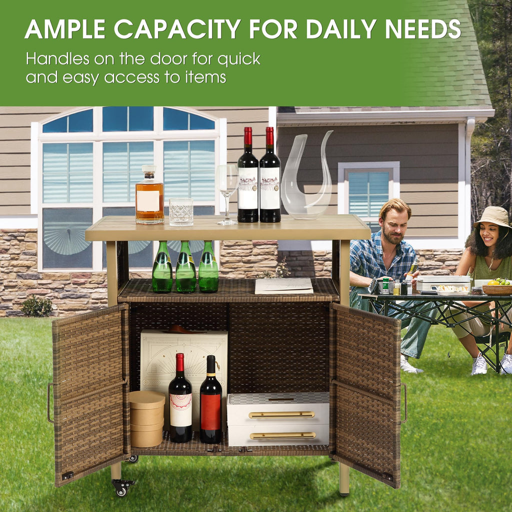 Outdoor Bar Table with Storage Cabinet, Brown