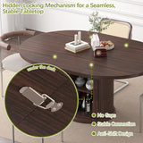 47.2" - 63" Extendable Dining Room Table for 4 - 8, Round‑to‑Oval Expandable Wood Table with Dust‑Proof 2‑Tier