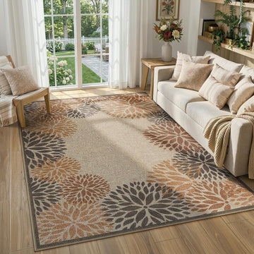 Modern Easy Jute Outdoor Rug, Washable Area Rugs Patio Floral Indoor Outdoor Rug, Boho Farmhouse Non Slip Carpet