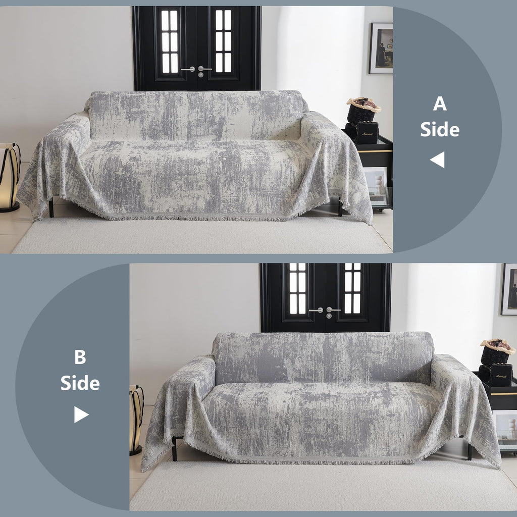 Boho Couch Cover for Dogs Washable Grey Abstract Couch Sofa Protector for Loveseat Sofa with Pets Friendly Chenille