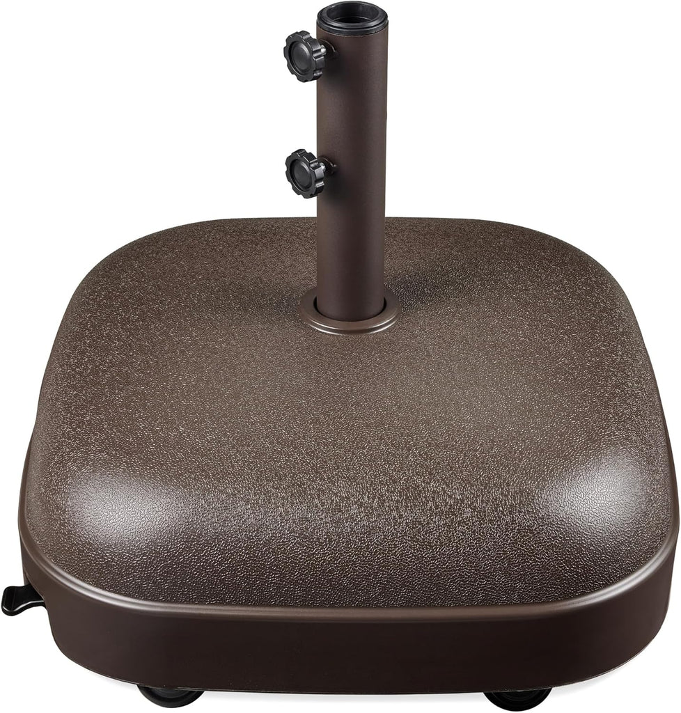 123lb Capacity Fillable Mobile Umbrella Base, Heavy Duty Market Stand Easy to move w/ 4 wheels - Dome Square Brown