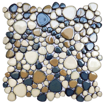 Pebble Tile for Shower Floor Brown Blue Pebbles Mosaic Tiles Floor [Set of 5 Sheets]