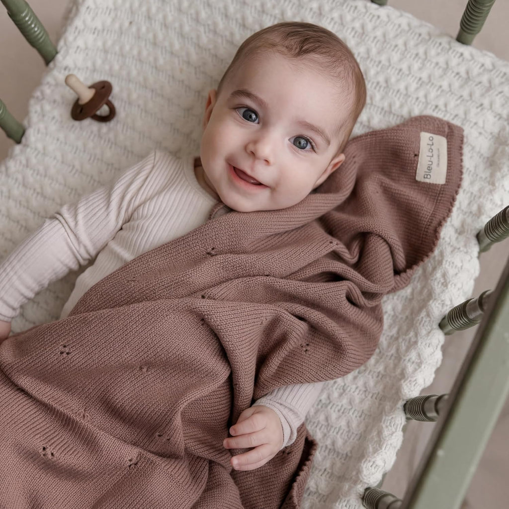 100% Luxury Organic Cotton Pointelle Knit Baby Blanket - Refined Lightweight Heirloom Nursery Essential (Pointelle