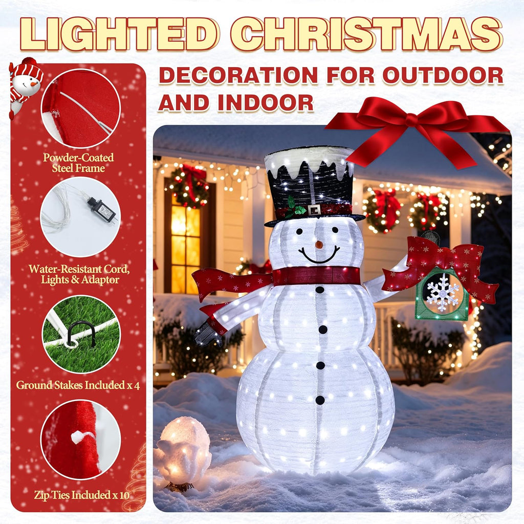 6FT Pop-Up Snowman,Christmas Decor with Rotating Snowflake GiftBox