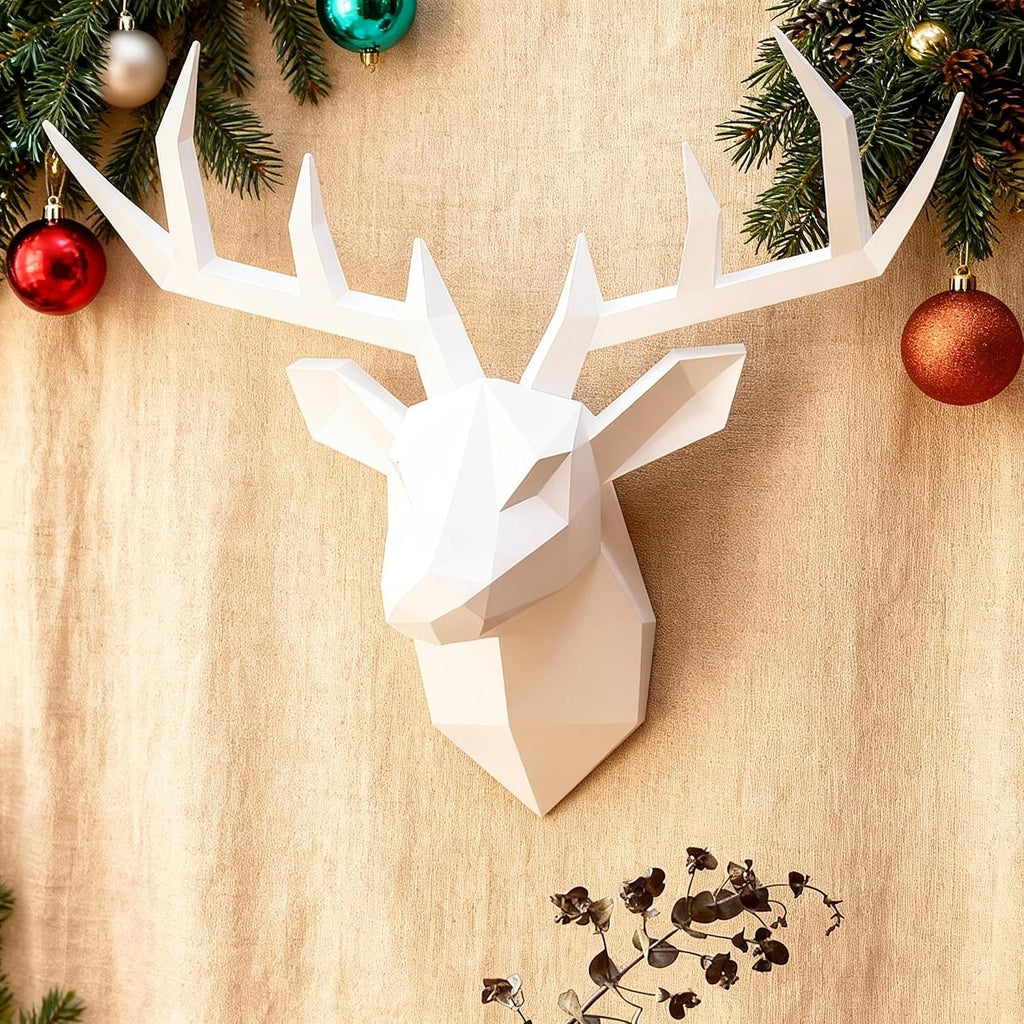 White Deer Head Wall Sculpture,Modern Art Wall Hanging,3D Wall Decor,Gallery Living Room Resin Animal Head Decoration