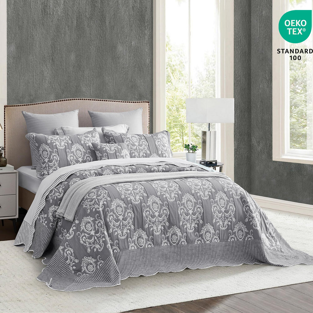 Bedspreads 128x120, Jacquard Damask, Grey