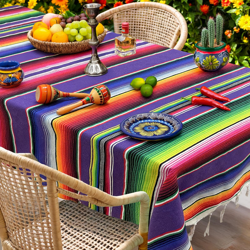 59 x 84 Inch Square Mexican Tablecloth Serape Blanket, Topic Purple