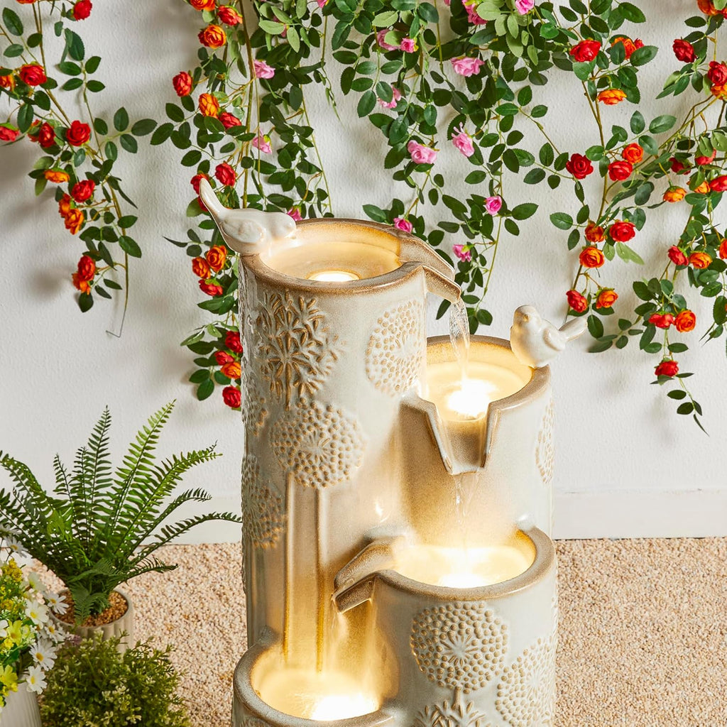 31.75" H Outdoor Water Fountain with LED Lights and Pump