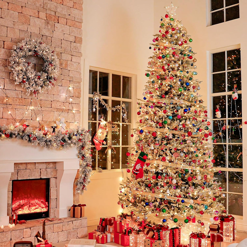 Prelit Flocked Christmas Tree with Realistic PE Foliage