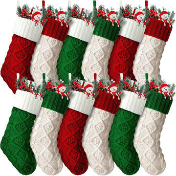 Christmas Stockings Knit, Coarse Knit, Assorted Colors - Set of 12