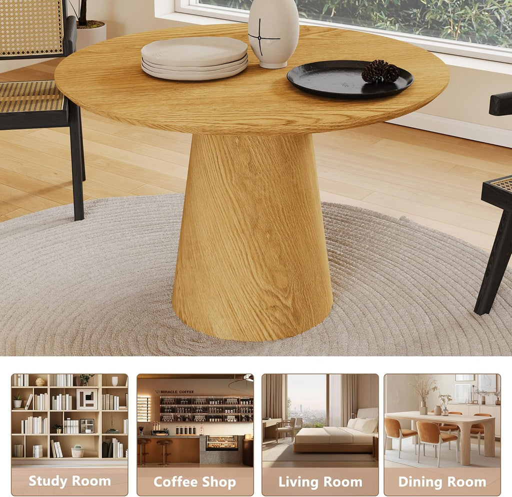 Wood Round Dining Table, 43" Round Pedestal Dining Table with Stable Base, Mid Century Modern Minimalist Circle
