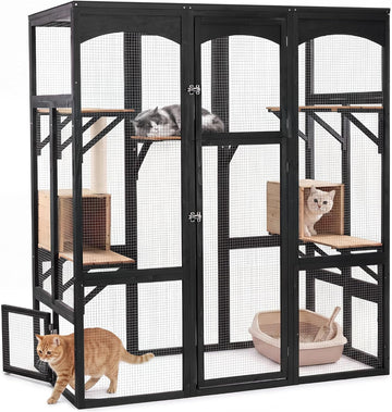 Walk-in Catio, Indoor & Outdoor Wooden Cat Enclosure with Window Access