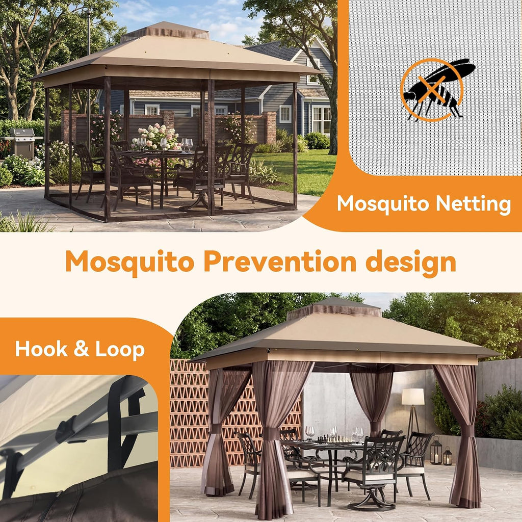 Pop Up Gazebo 11'x11' Canopy Tent, Outdoor Gazebo with Double Ventilated Roof