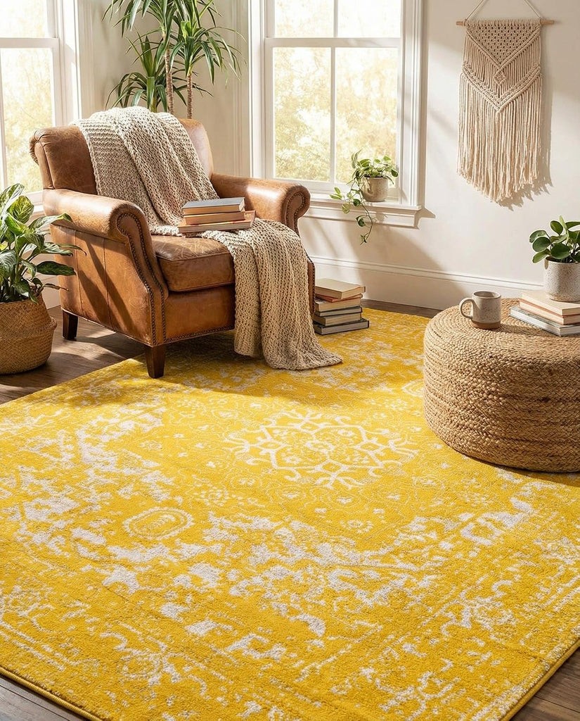Arlington Rug - 10' x 13' 1 Yellow Traditional Area Rug - Distressed Old World Medallion Design