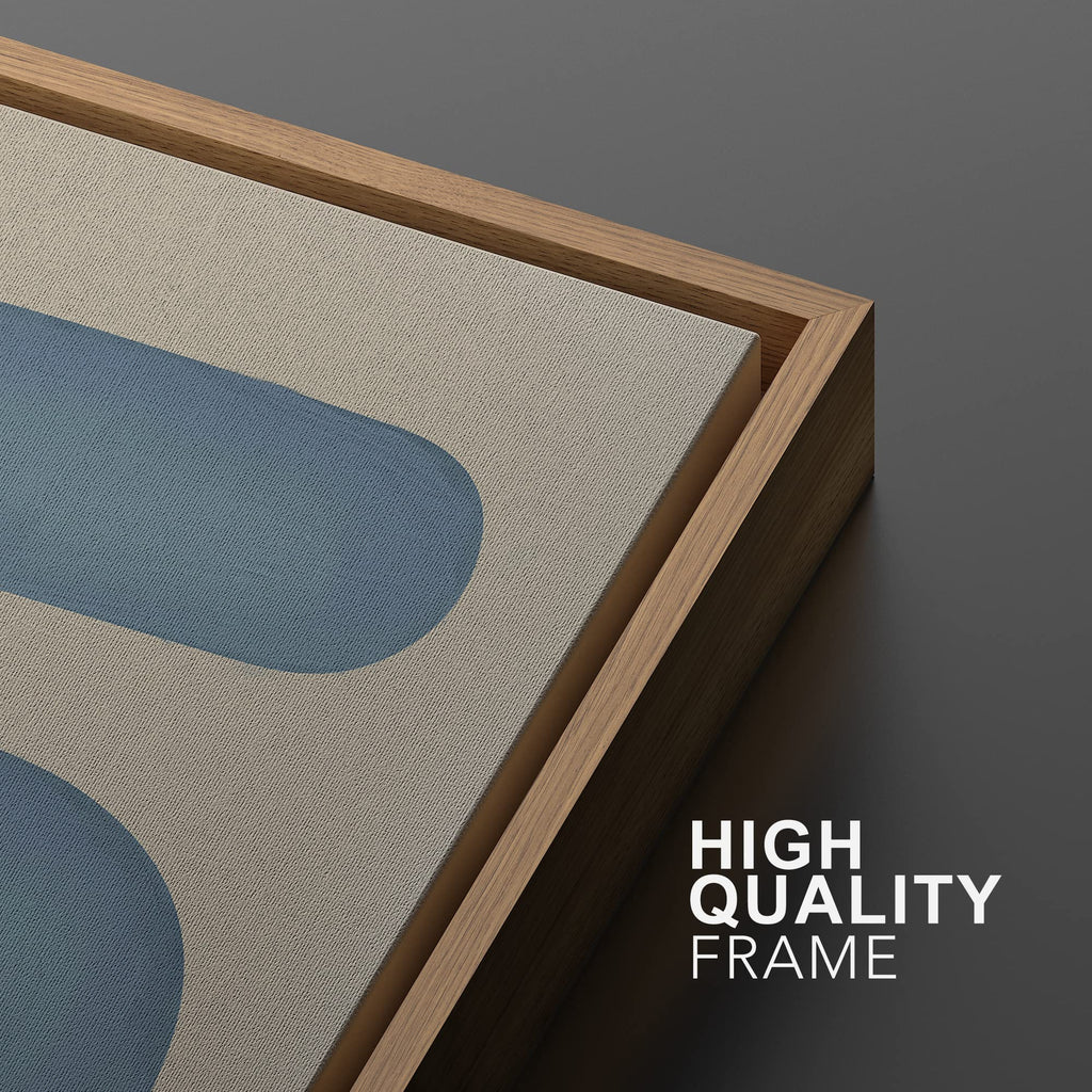 Framed Canvas Print Wall Art Geometric Mid-Century Blue Polygon Abstract Shapes Illustrations Minimalism Decorative