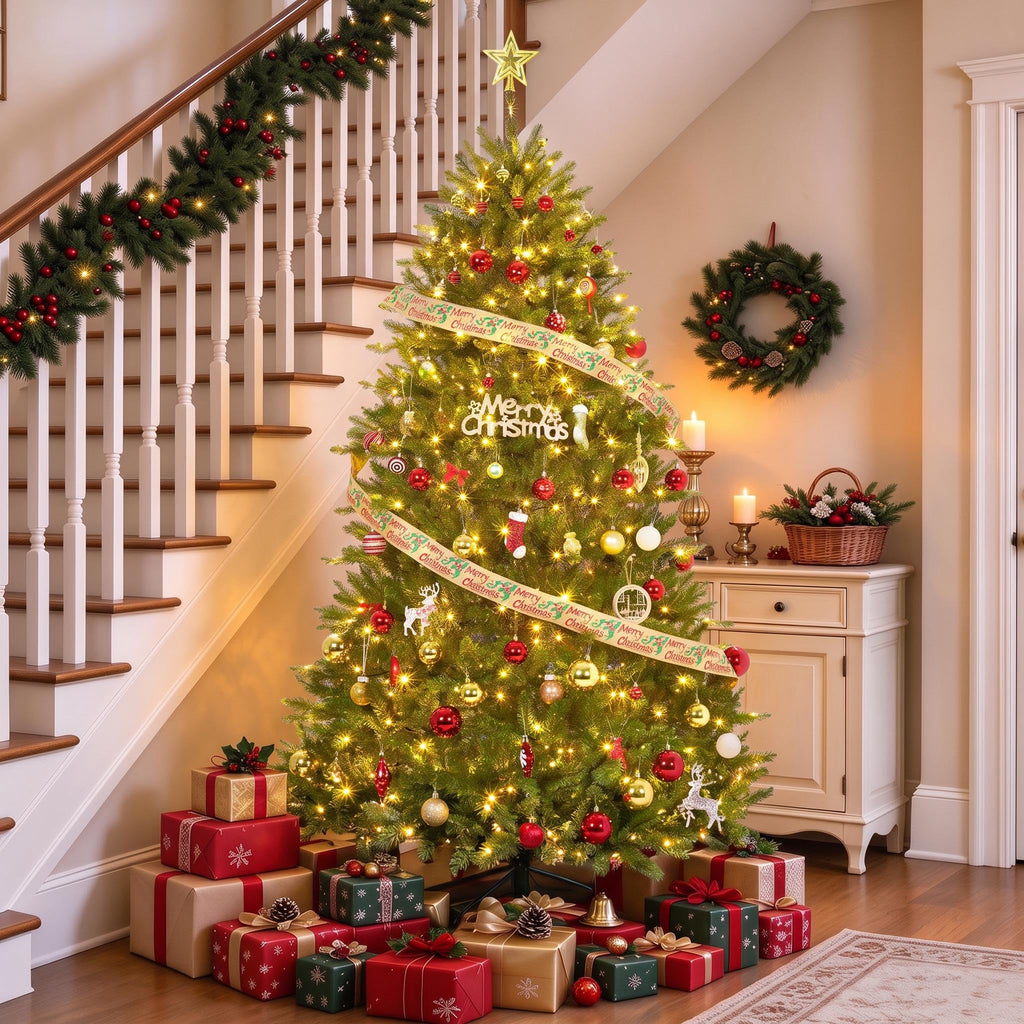 6 ft Artificial Christmas Tree Prelit, PVC Xmas Tree