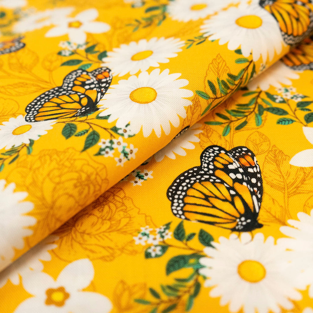 Fabrics, 100% Cotton Print, 44 Inch Wide, Quilt and Craft Fabric for Sewing, Orange and Green Butterfly, Cut by the