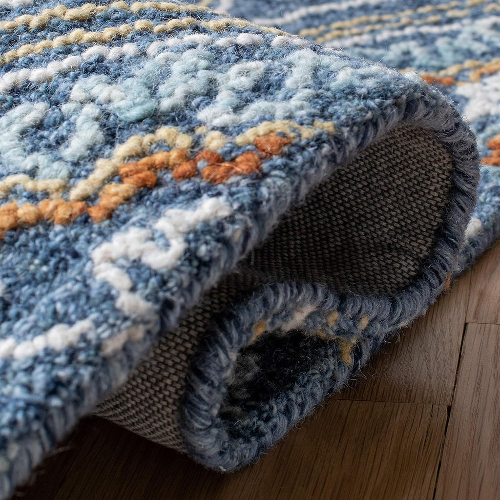 Blossom Area Rug - 9' x 12', Navy & Yellow, Handmade Wool