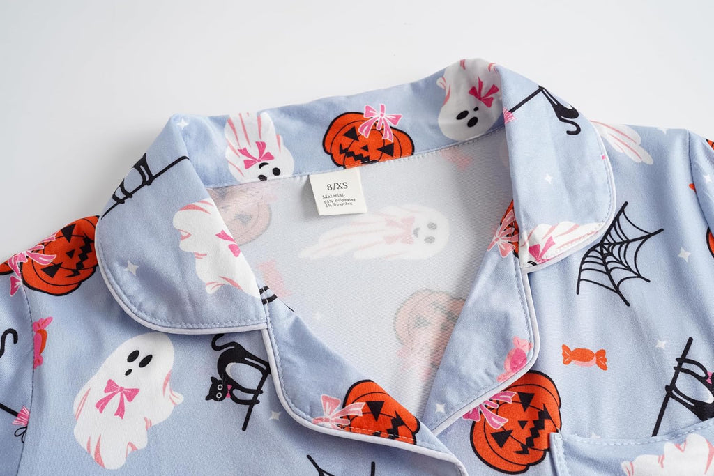 Girls Summer Pajama Sets Button Down Top & Shorts Sleepwear